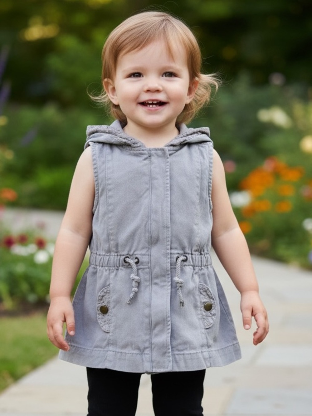 Aspen Kids Toddler Girls Light Gray Hooded Sleeveless Utility Vest 3T